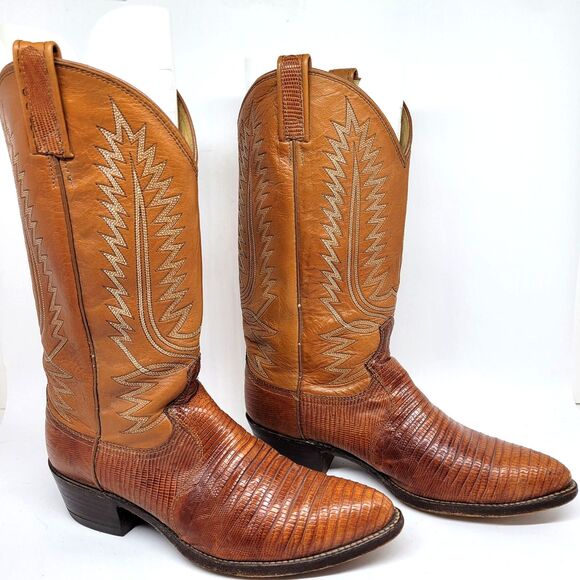 Dan Post 16836 Mens Vintage Brown Lizard Western Boots Size US 8 1/2 D - Picture 1 of 16